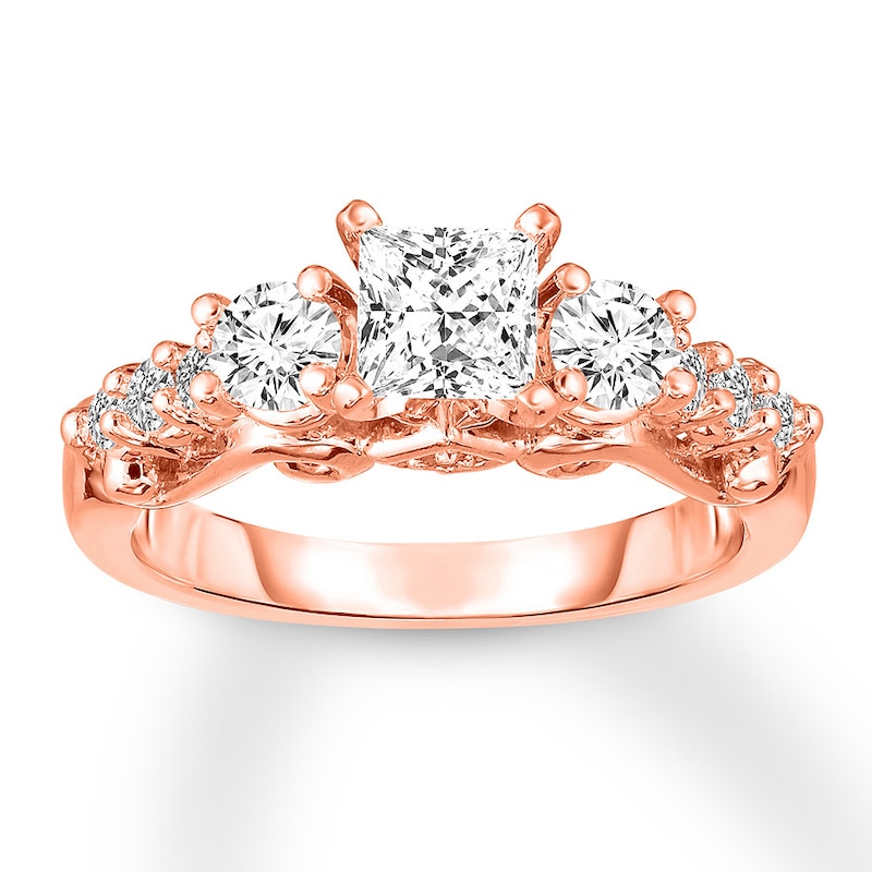 Main Image 1 of 3-Stone Diamond Ring 1-3/8 ct tw Princess/Round 14K Rose Gold