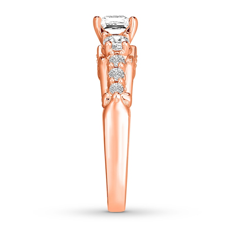 Main Image 3 of 3-Stone Diamond Ring 1-3/8 ct tw Princess/Round 14K Rose Gold
