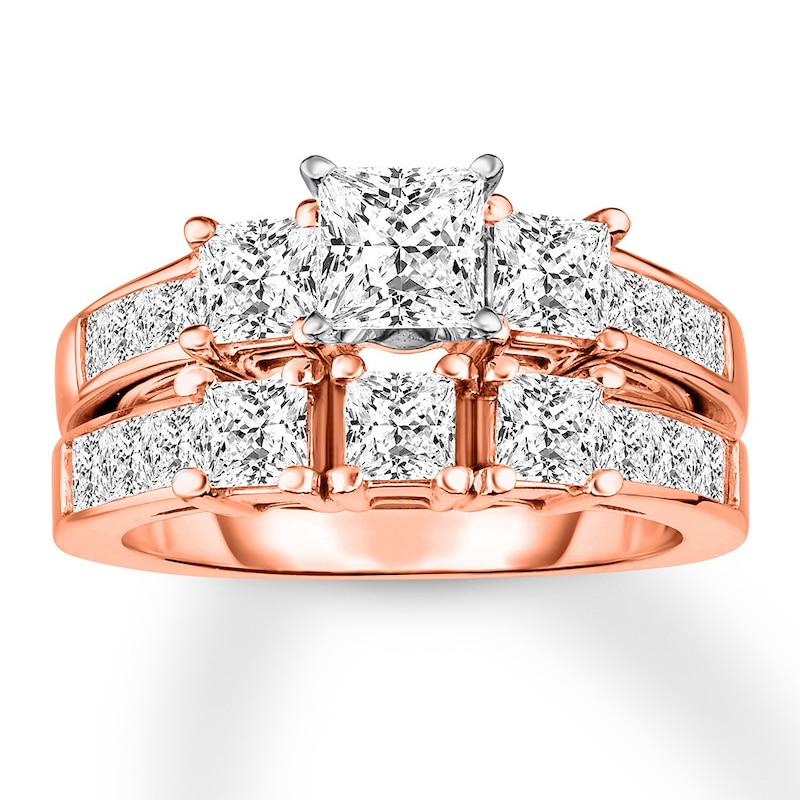 Main Image 1 of Diamond Bridal Set 3-1/3 ct tw Princess-cut 14K Rose Gold