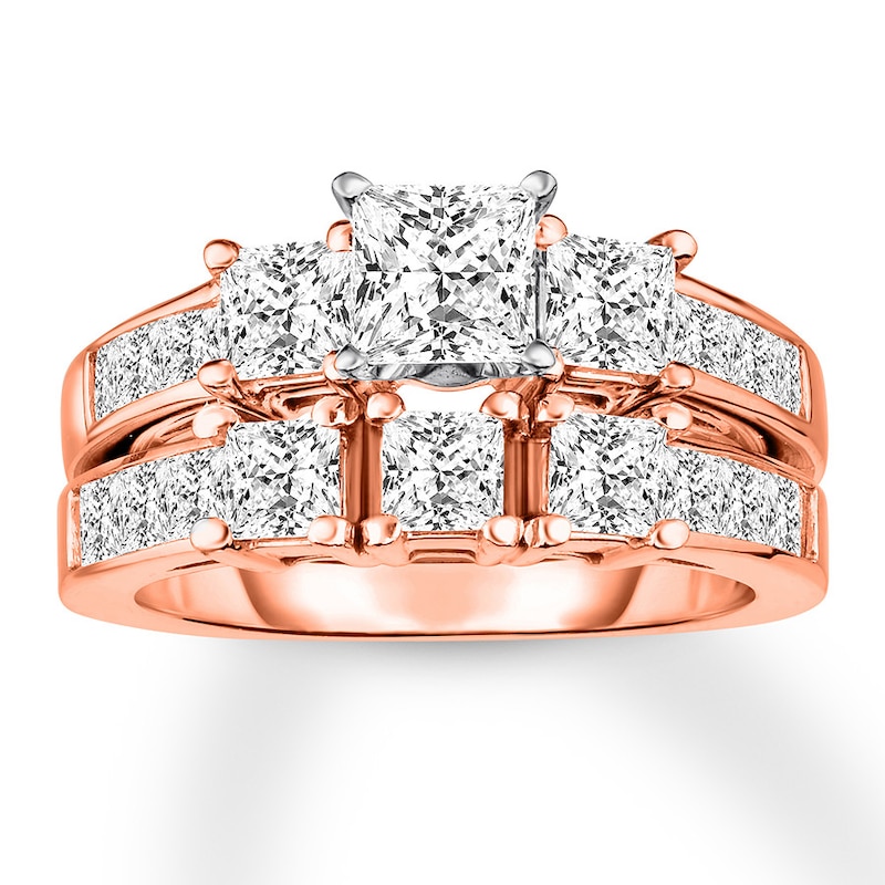 Diamond Bridal Set 3-1/3 ct tw Princess-cut 14K Rose Gold