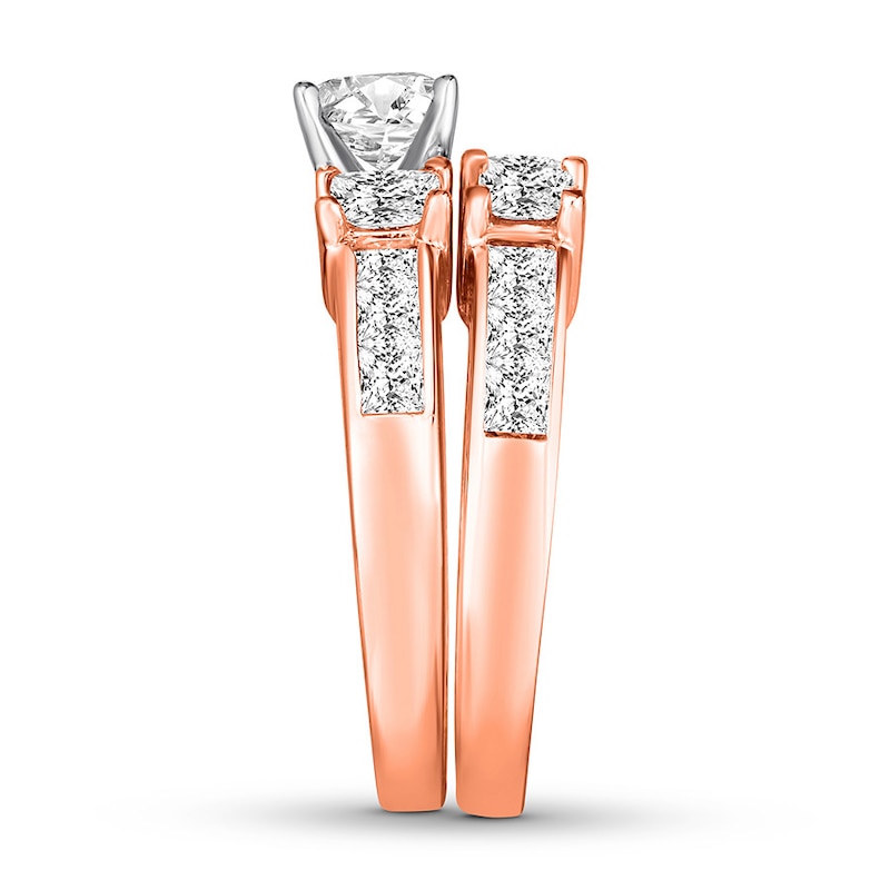 Main Image 3 of Diamond Bridal Set 3-1/3 ct tw Princess-cut 14K Rose Gold