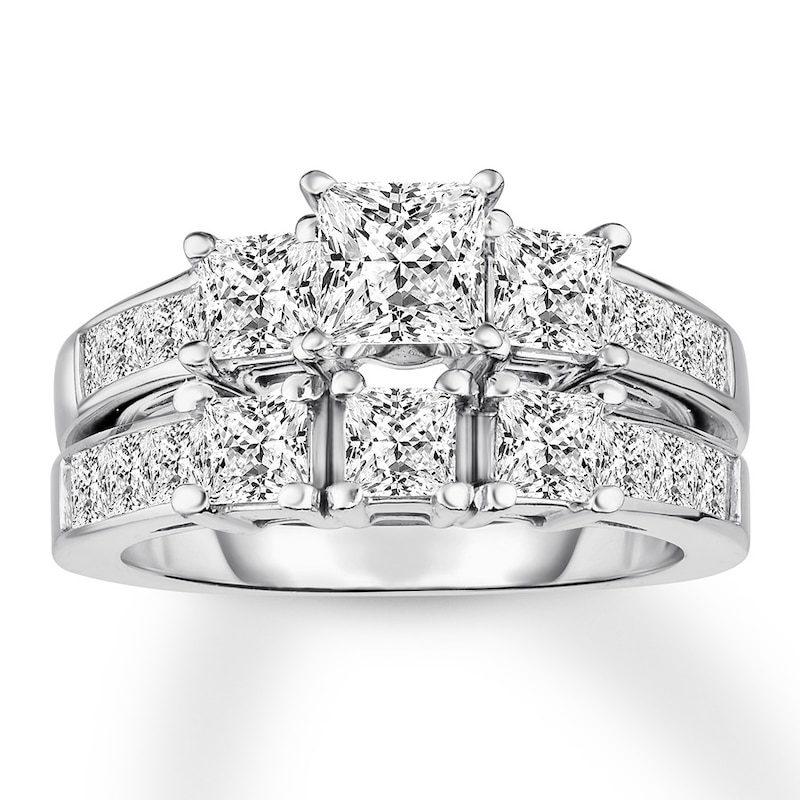 Main Image 1 of Diamond Bridal Set 3-1/3 ct tw Princess-cut 14K White Gold