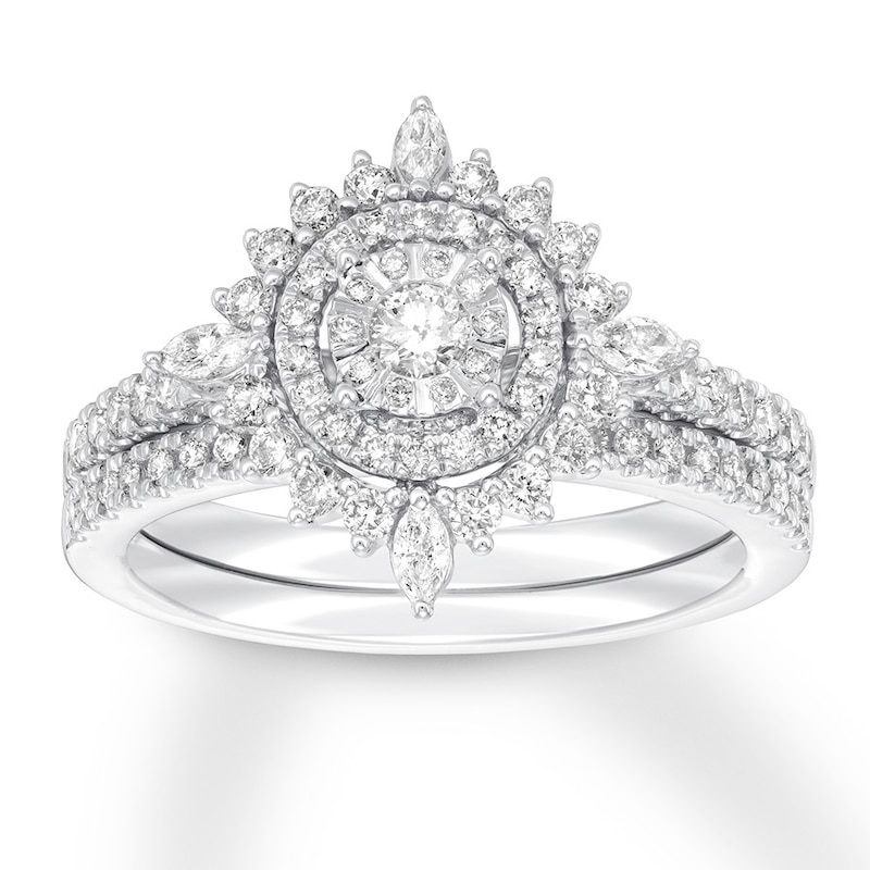 Diamond Bridal Set 3/4 ct tw Round/Marquise 14K White Gold
