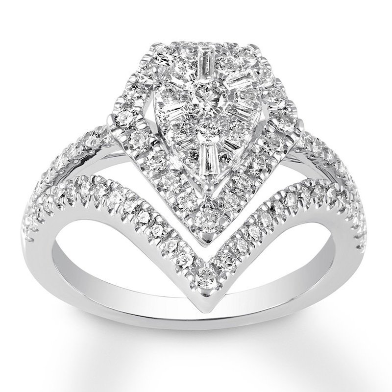 Diamond Engagement Ring 1 ct tw Round/Baguette 14K White Gold