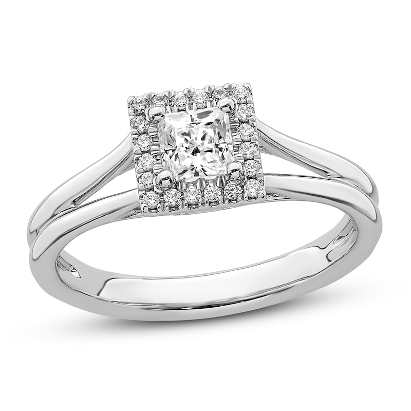 Main Image 1 of Diamond Engagement Ring 1/3 ct tw Princess/Round 14K White Gold
