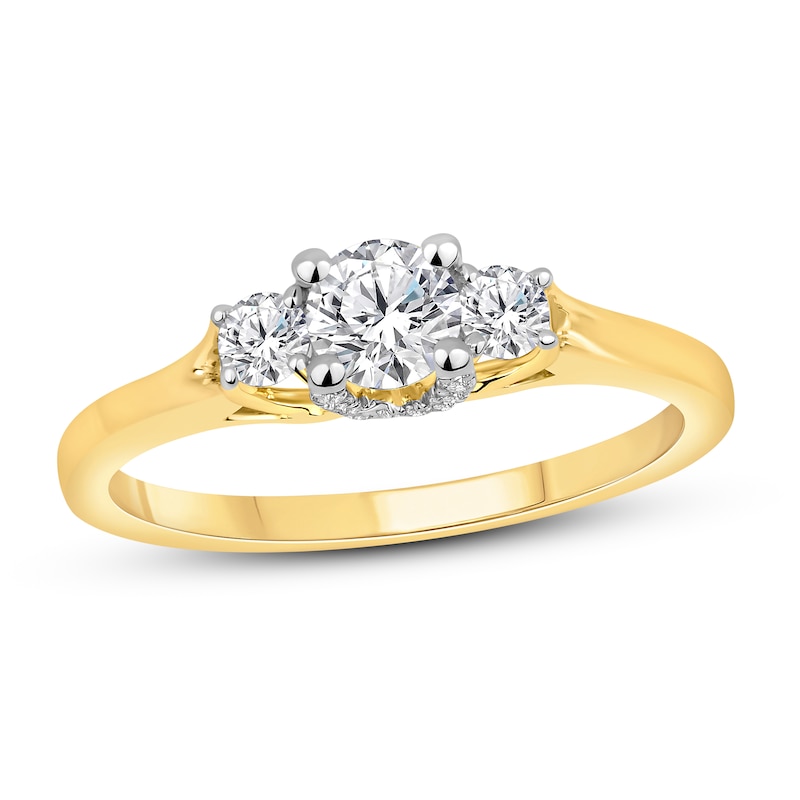 Diamond 3-Stone Engagement Ring 5/8 ct tw Round 14K Yellow Gold
