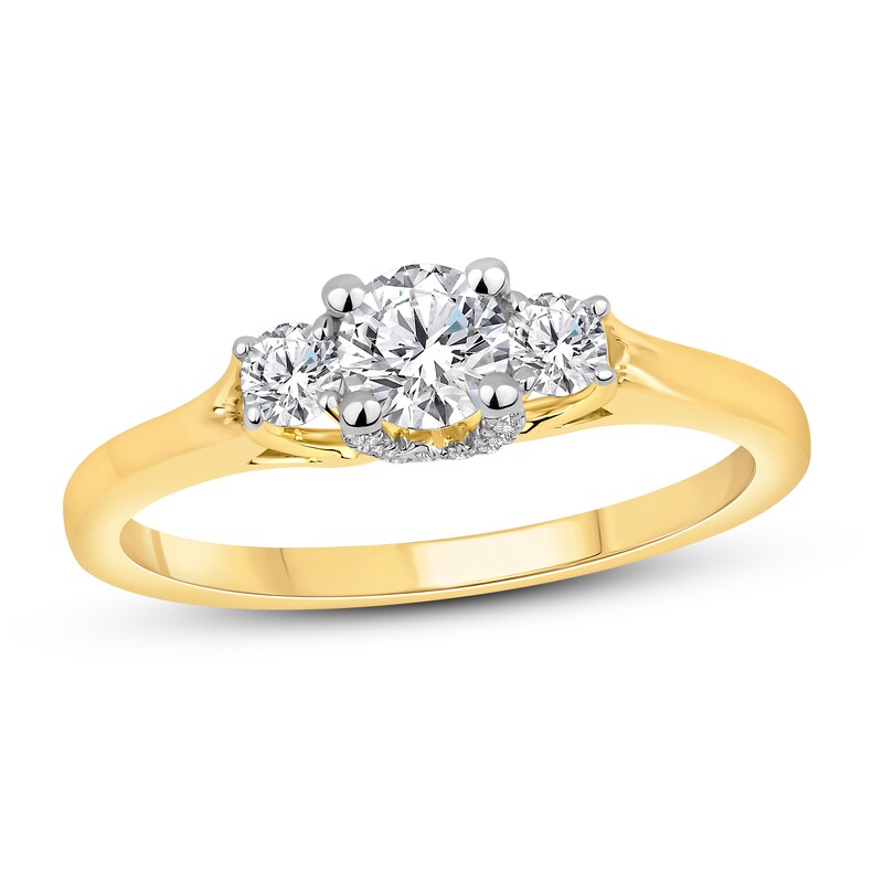 Main Image 1 of Diamond 3-Stone Engagement Ring 5/8 ct tw Round 14K Yellow Gold