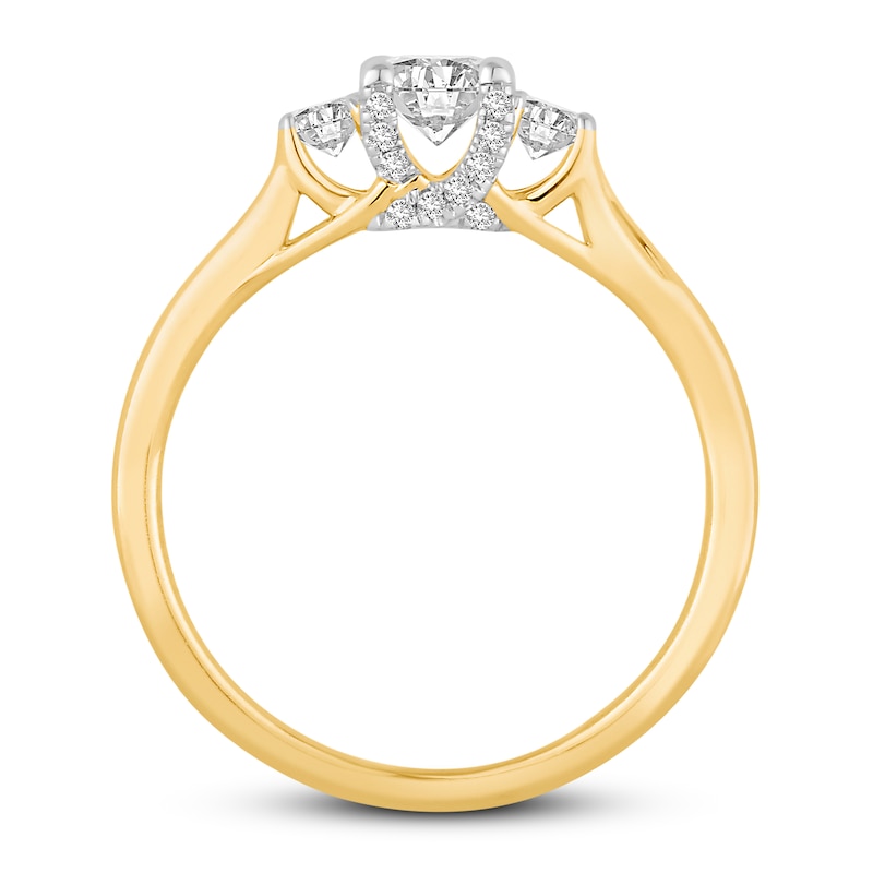 Diamond 3-Stone Engagement Ring 5/8 ct tw Round 14K Yellow Gold