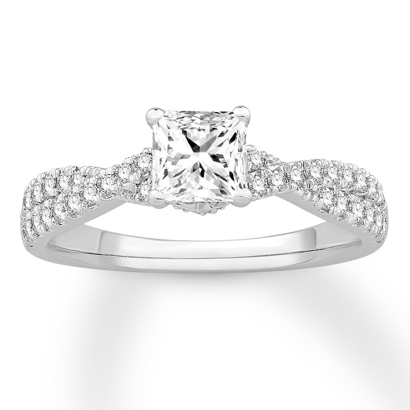 Diamond Engagement Ring 1 ct tw Princess/Round 14K White Gold with 360
