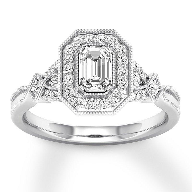 Diamond Engagement Ring 3/4 ct tw Emerald-cut 14K White Gold