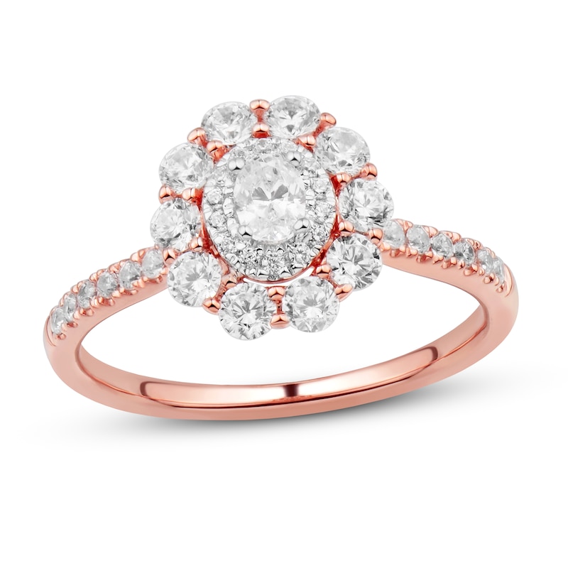 Diamond Engagement Ring 1 ct tw Round/Oval 14K Rose Gold