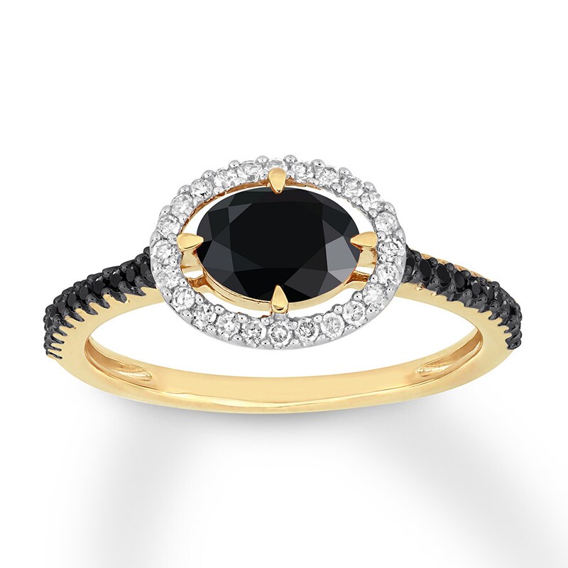 Black Diamond Engagement Ring 7/8 carat tw 14K Yellow Gold