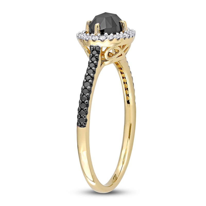 Black Diamond Engagement Ring 7/8 carat tw 14K Yellow Gold