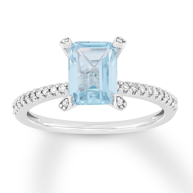Aquamarine Engagement Ring 1/10 ct tw Diamonds 14K White Gold
