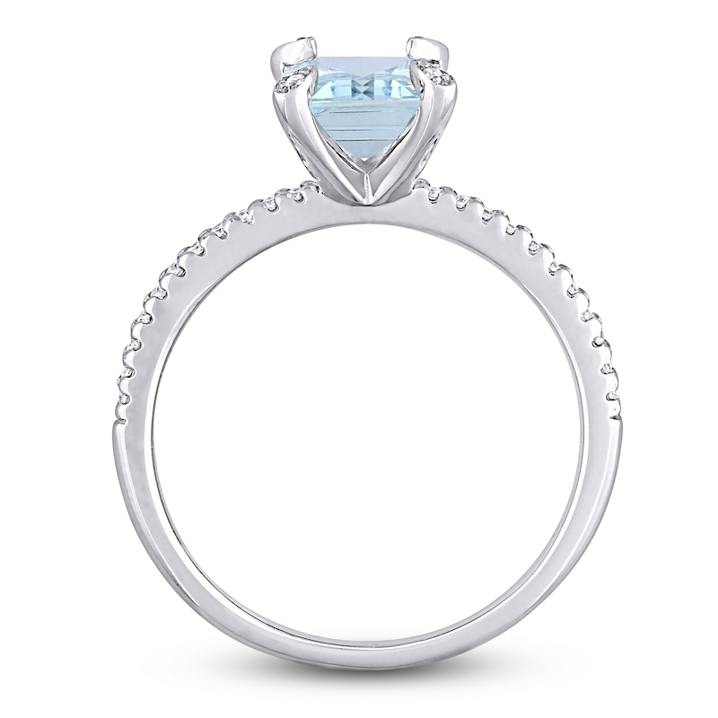 Aquamarine Engagement Ring 1/10 ct tw Diamonds 14K White Gold