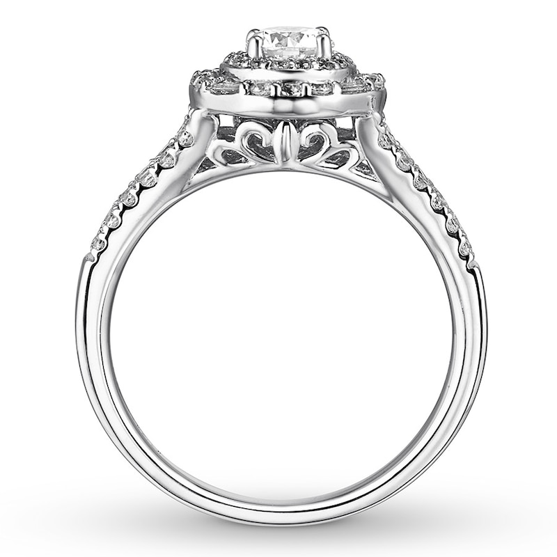 Diamond Engagement Ring 3/4 ct tw Round/Baguette 14K White Gold