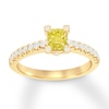 Natural Yellow Diamond Ring 3/4 ct tw Cushion-cut 18K Gold