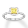 Thumbnail Image 0 of Certified Yellow Diamond Ring 1 ct tw Cushion 18K Two-Tone Gold