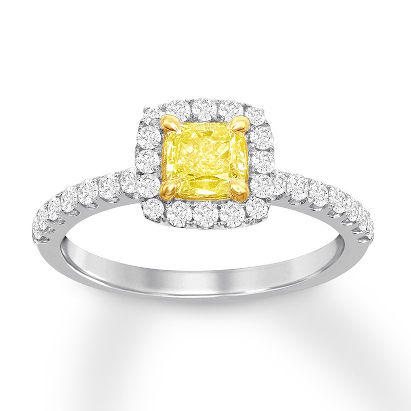 Certified Yellow Diamond Ring 1 ct tw Cushion 18K Two-Tone Gold