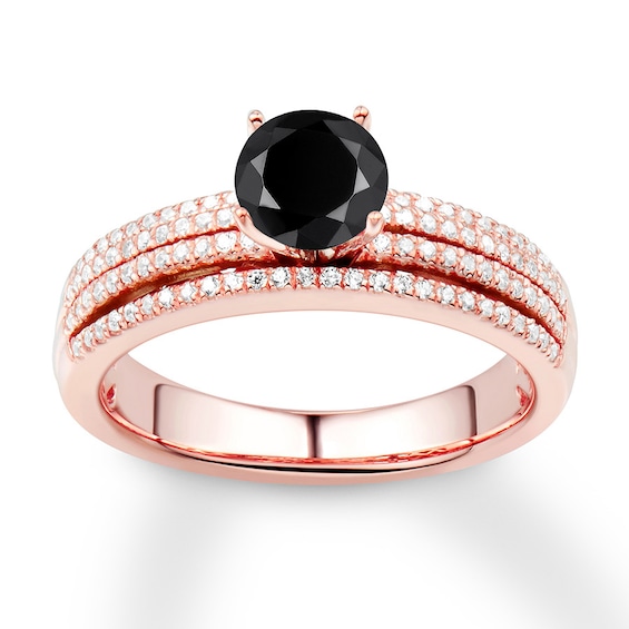 14K Rose Gold Over Sterling Silver 3.00 Ct Round Cut Black Diamond Brilliant Jess amine Engagement Ring Women