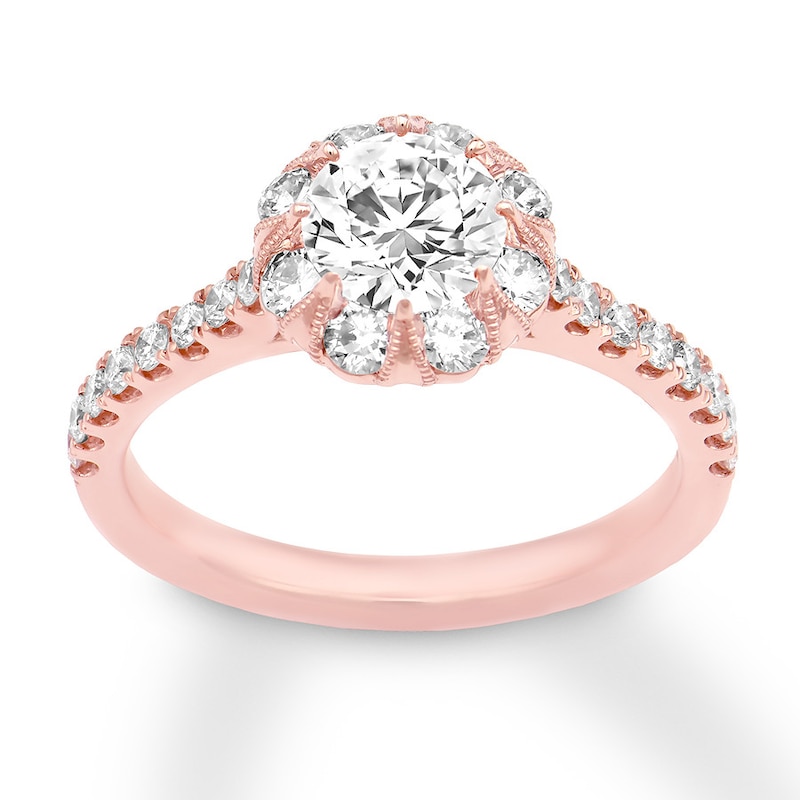 Diamond Engagement Ring 1-3/8 ct tw Round 14K Rose Gold with 360