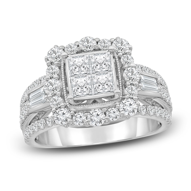 Diamond Engagement Ring 2 ct tw Princess-cut 14K White Gold with 360