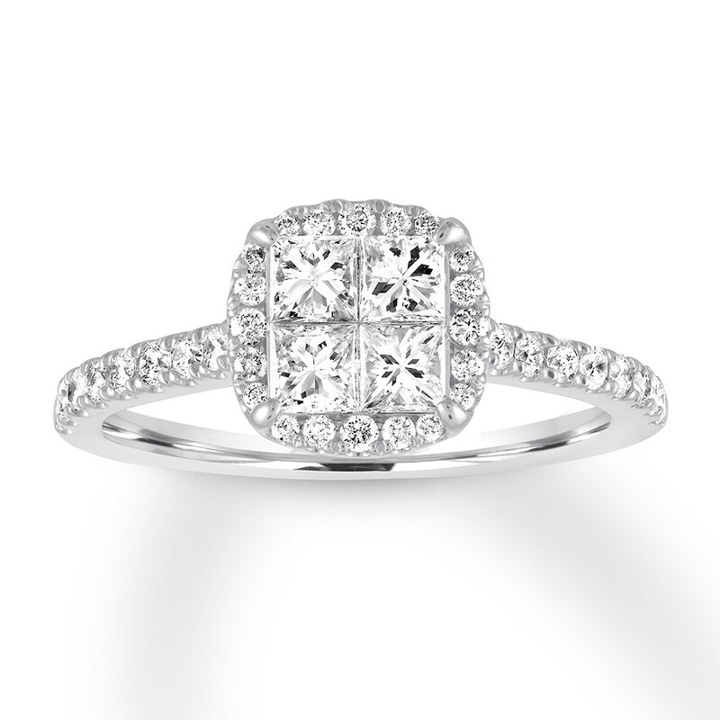 Diamond Engagement Ring 1 ct tw Princess/Round 14K White Gold