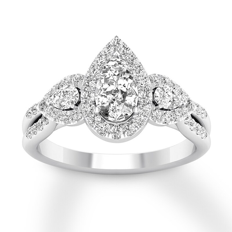 Main Image 1 of Diamond Engagement Ring 7/8 ct tw Pear-shaped/Round 14K White Gold