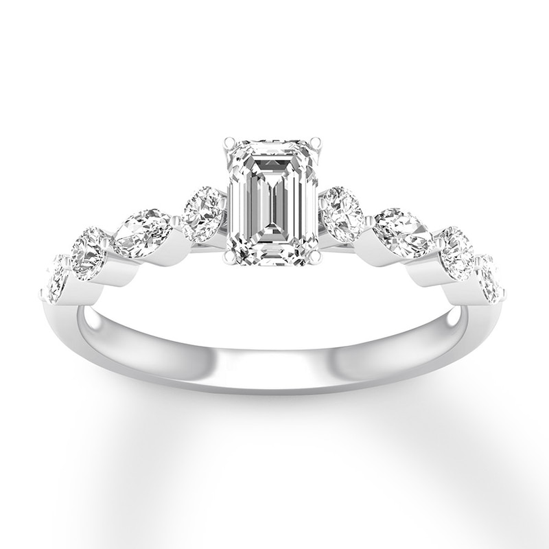 Diamond Engagement Ring 7/8 ct tw Emerald/Round/Marquise 14K White Gold
