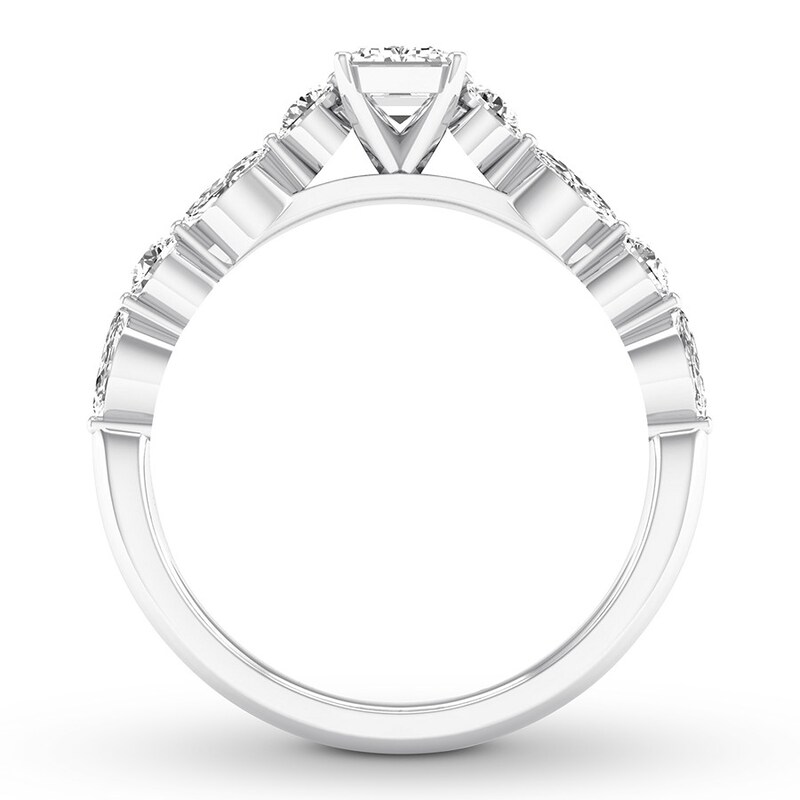 Diamond Engagement Ring 7/8 ct tw Emerald/Round/Marquise 14K White Gold