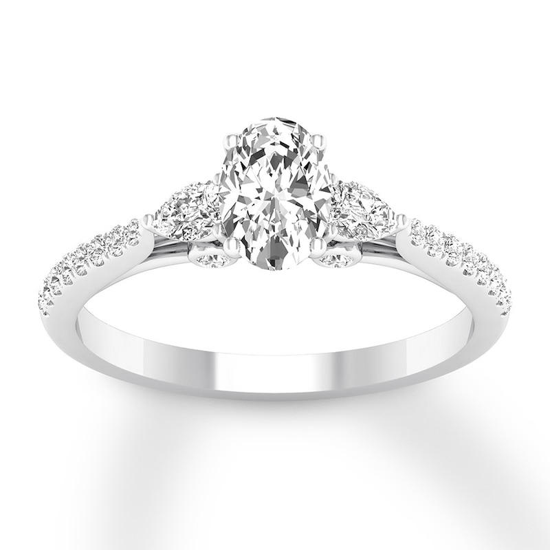 Diamond 3-Stone Ring 7/8 ct tw Oval/Pear-shaped/Round 14K White Gold
