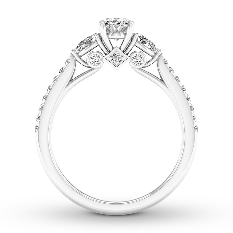 Diamond 3-Stone Ring 7/8 ct tw Oval/Pear-shaped/Round 14K White Gold