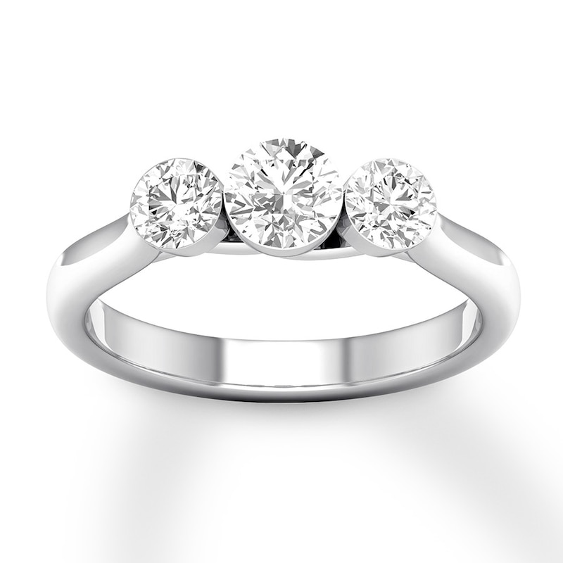 Diamond 3-Stone Ring 1 ct tw Round 14K White Gold