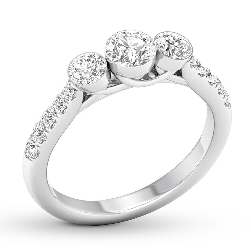 Diamond 3-Stone Ring 1 ct tw Round 14K White Gold