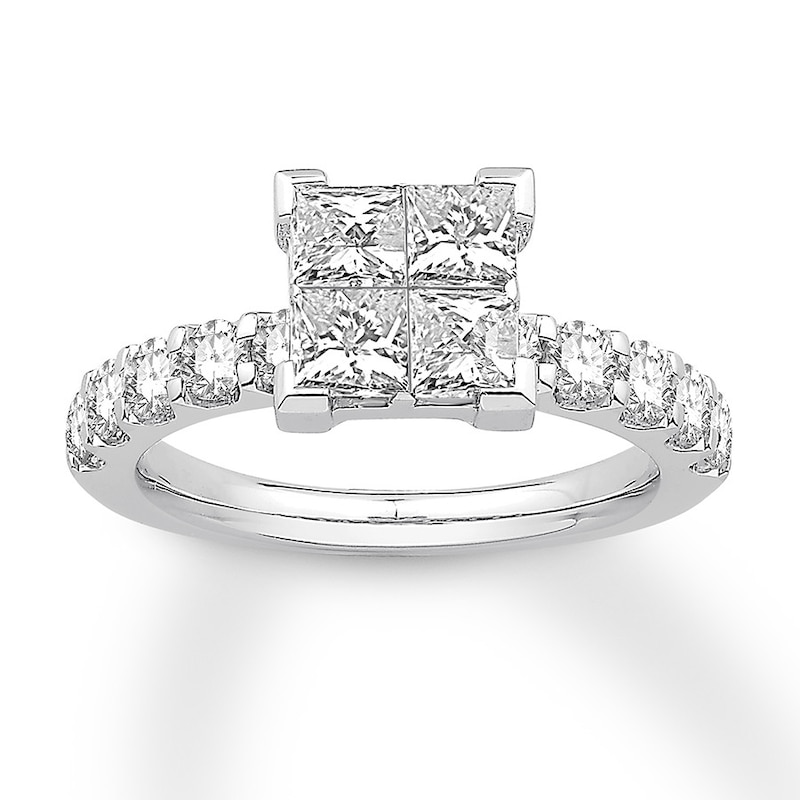 Diamond Engagement Ring 2 ct tw Princess/Round 14K White Gold with 360