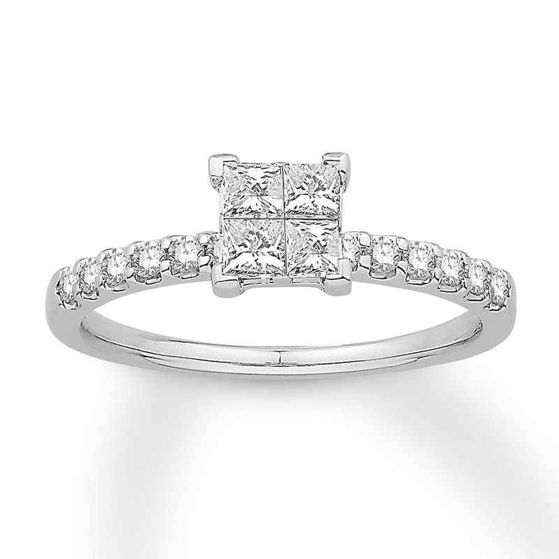 Main Image 1 of Diamond Engagement Ring 5/8 ct tw Princess/Round 14K White Gold