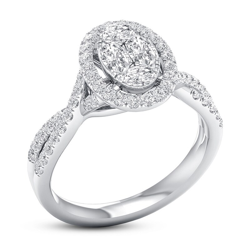 Diamond Engagement Ring 7/8 ct tw Oval/Round 14K White Gold