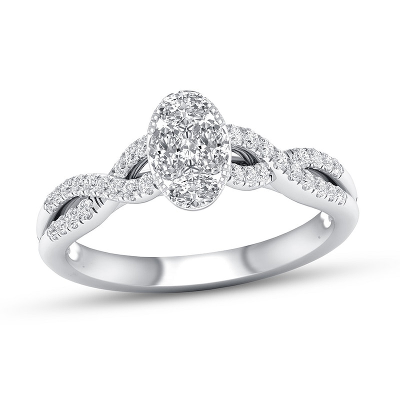 Diamond Engagement Ring 5/8 ct tw Oval/Round 14K White Gold with 360