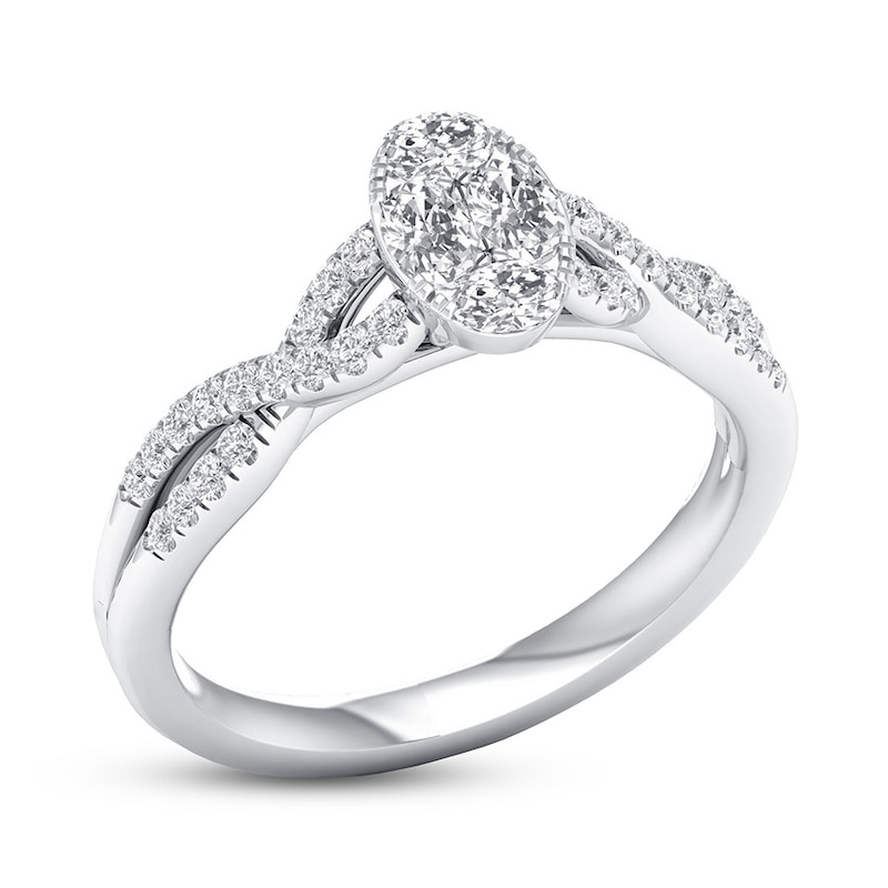Diamond Engagement Ring 5/8 ct tw Oval/Round 14K White Gold