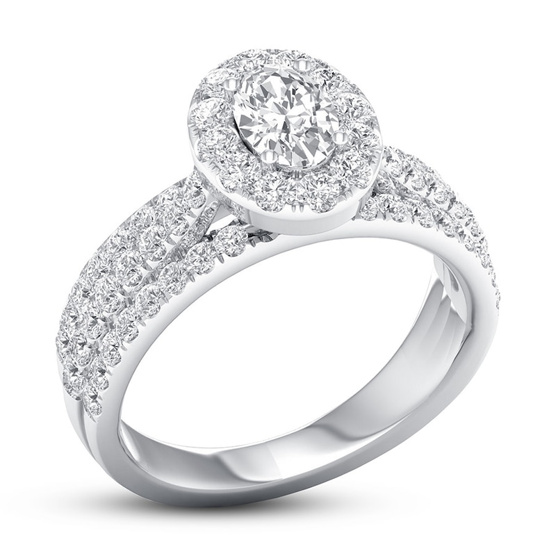 Diamond Engagement Ring 1 1/2 ct tw Oval/Round 14K White Gold