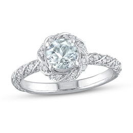 Aquamarine/Diamond Engagement Ring 1/4 ct tw 14K White Gold