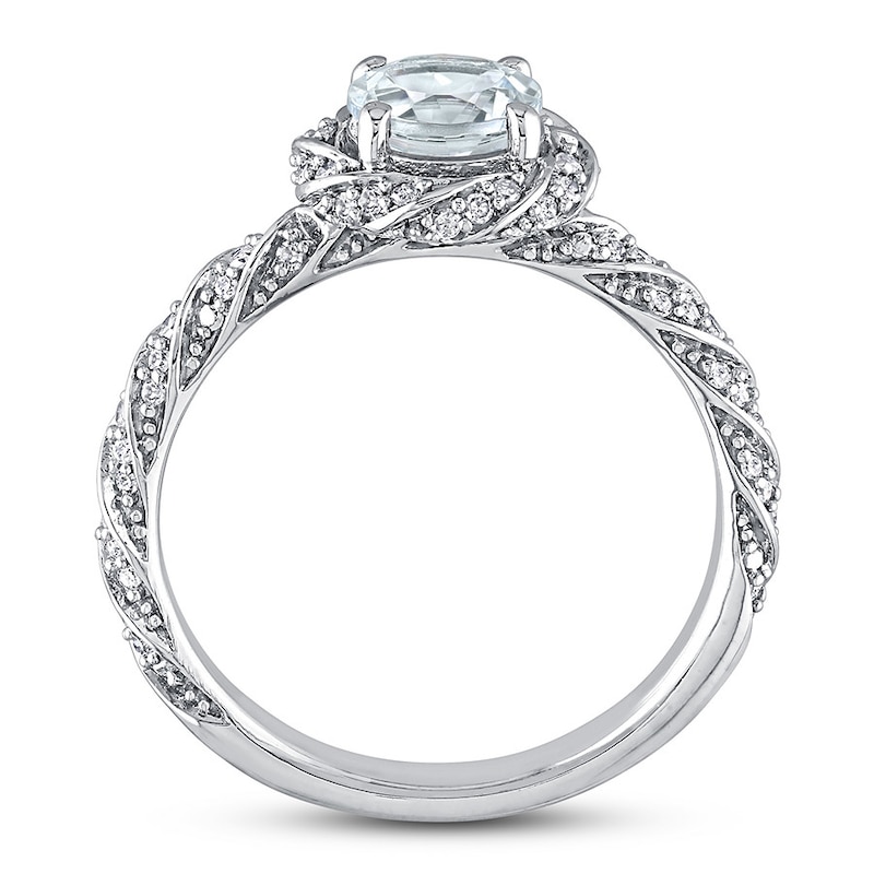 Aquamarine/Diamond Engagement Ring 1/4 ct tw 14K White Gold