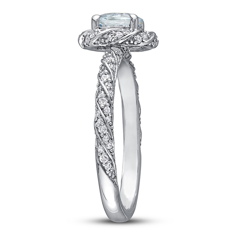 Aquamarine/Diamond Engagement Ring 1/4 ct tw 14K White Gold