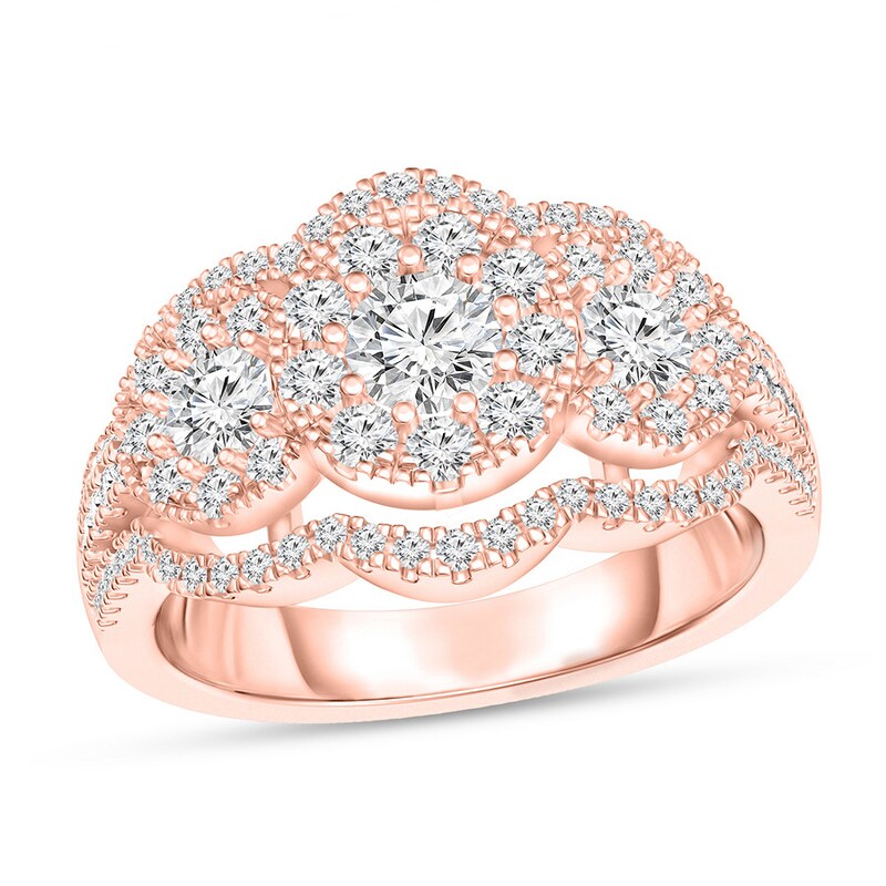 Diamond 3-Stone Ring 1 1/5 ct tw Round-cut 14K Rose Gold