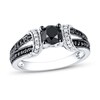 Black/White Diamond Ring 1 ct tw Round-cut 10K White Gold