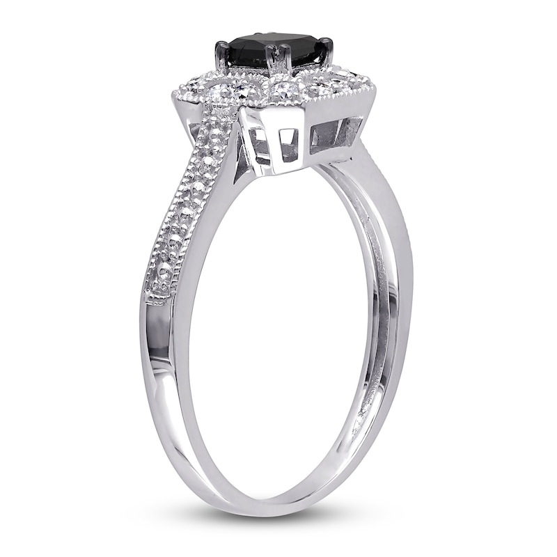 Black/White Diamond Ring 5/8 ct tw Princess-cut 10K White Gold