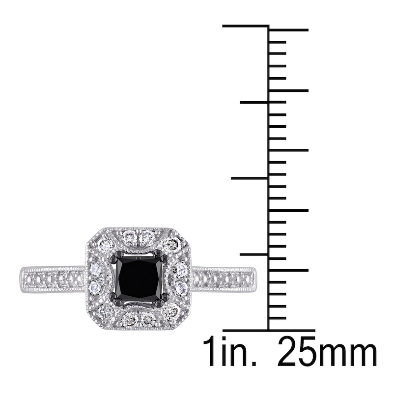 Black/White Diamond Ring 5/8 ct tw Princess-cut 10K White Gold