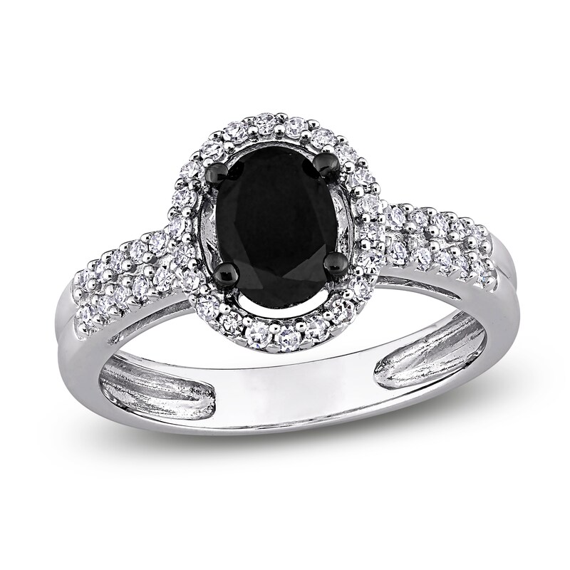 Main Image 1 of Black Diamond Ring 1 ct tw Oval-cut 14K White Gold