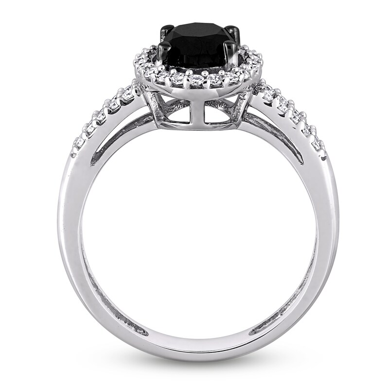 Main Image 3 of Black Diamond Ring 1 ct tw Oval-cut 14K White Gold