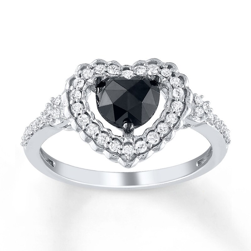 Black Diamond Ring 1 ct tw Heart-shaped 10K White Gold